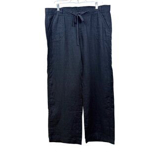 Juicy Couture Womens Black Linen Wide-Leg Pants Drawstring Pockets Size XL